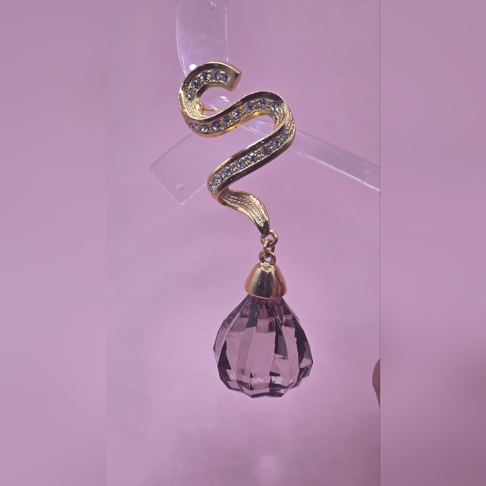 Elegant Gold and Silver Crystal Drop Brooch